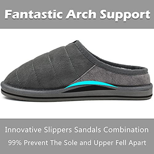 KuaiLu Zapatillas de Estar en Casa Hombre Invierno Caliente Peluche Piel Cerradas Pantuflas Comoda Peludas Slippers Antideslizante Goma Suela Gris 45