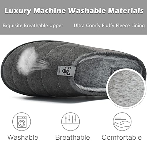 KuaiLu Zapatillas de Estar en Casa Hombre Invierno Caliente Peluche Piel Cerradas Pantuflas Comoda Peludas Slippers Antideslizante Goma Suela Gris 45