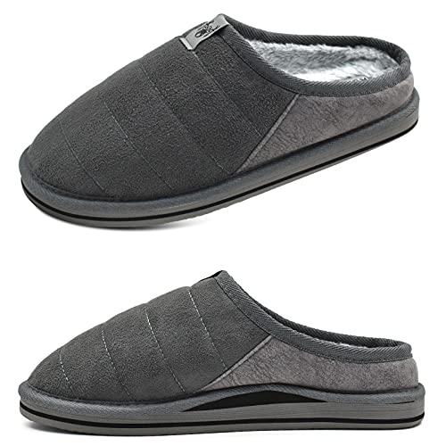 KuaiLu Zapatillas de Estar en Casa Hombre Invierno Caliente Peluche Piel Cerradas Pantuflas Comoda Peludas Slippers Antideslizante Goma Suela Gris 45