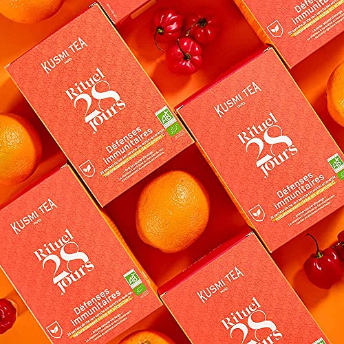 Kusmi Tea - Ritual Sistema Inmune bio - Té Verde Bio enriquecido con vitamina C, acerola y naranja - Tratamiento de 28 días en bolsitas