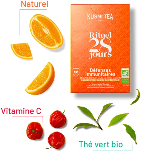 Kusmi Tea - Ritual Sistema Inmune bio - Té Verde Bio enriquecido con vitamina C, acerola y naranja - Tratamiento de 28 días en bolsitas