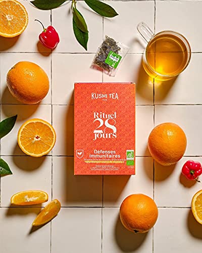 Kusmi Tea - Ritual Sistema Inmune bio - Té Verde Bio enriquecido con vitamina C, acerola y naranja - Tratamiento de 28 días en bolsitas