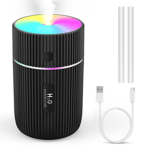 Kweey Humidificador,Mini Humidificadores Aire con Alimentación USB,Función de luz Nocturna y apagado automático,2 modos de niebla y ncionamiento silencioso,para hogar,Oficina,Coche (Negro)