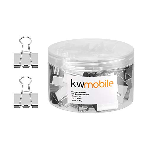 kwmobile Set de 50 Clips para la Oficina casa Escuela - Pinzas para Papel de Metal- 25MM - Plateado