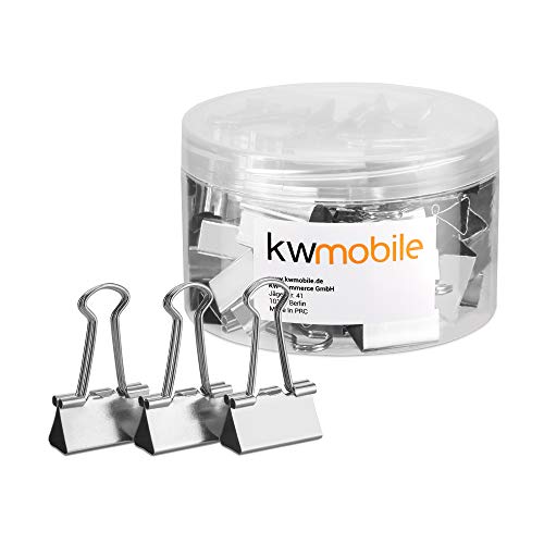 kwmobile Set de 50 Clips para la Oficina casa Escuela - Pinzas para Papel de Metal- 25MM - Plateado