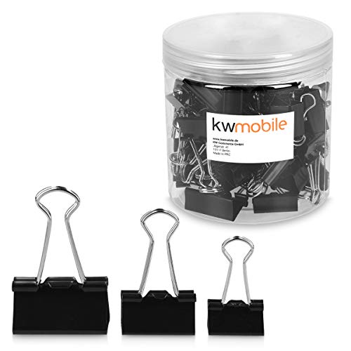 kwmobile Set de 60 Clips en Diferentes tamaños - Pinzas para Papel de Metal - 19MM 25MM 32MM - Negro