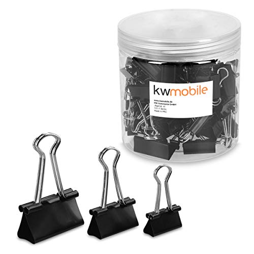 kwmobile Set de 60 Clips en Diferentes tamaños - Pinzas para Papel de Metal - 19MM 25MM 32MM - Negro