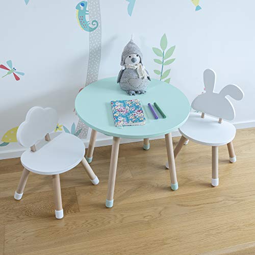 KYWAI-Juego de Mesa y Dos sillas Infantiles Muebles para niños De Madera Color Rosa y Blanco Mesa pequeña Redonda Estilo nordico Escritorio Infantil Dormitorio