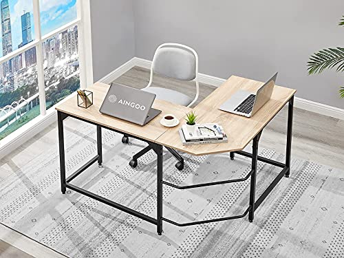 L Mesa Escritorio de Computadora, Mesa Ordenador Gran Escritorio de Esquina Moderna L Escritorio para Oficina (Beige)