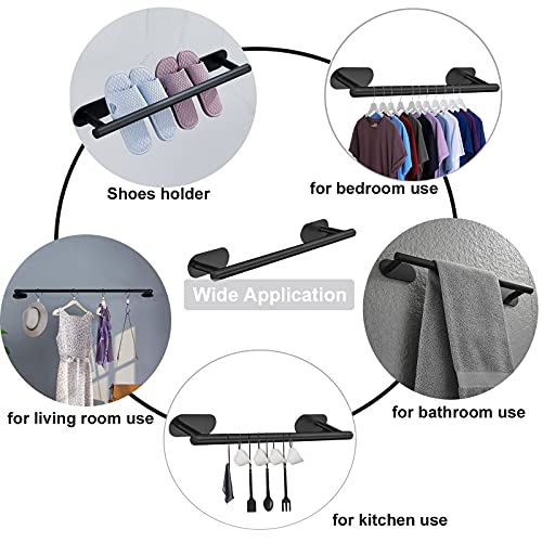 Laimew Juego de Accesorios de baño de 4 Piezas sin taladrar Acero Inoxidable Negro Barra de Toalla de 16 Pulgadas Soporte para Papel higiénico 2 Ganchos para Batas