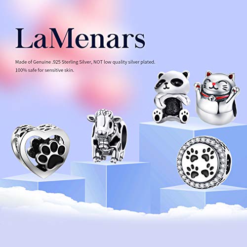 LaMenars Abalorios Charms Originales de Plata de Ley 925 Pata de Perro en Forma de Corazón Colgantes para Pandora & Europeo Pulseras Mujer