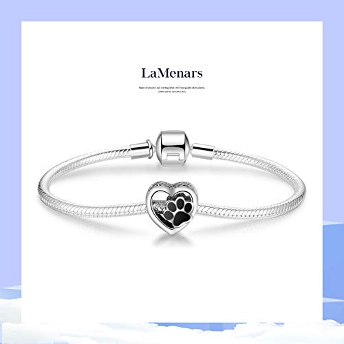 LaMenars Abalorios Charms Originales de Plata de Ley 925 Pata de Perro en Forma de Corazón Colgantes para Pandora & Europeo Pulseras Mujer