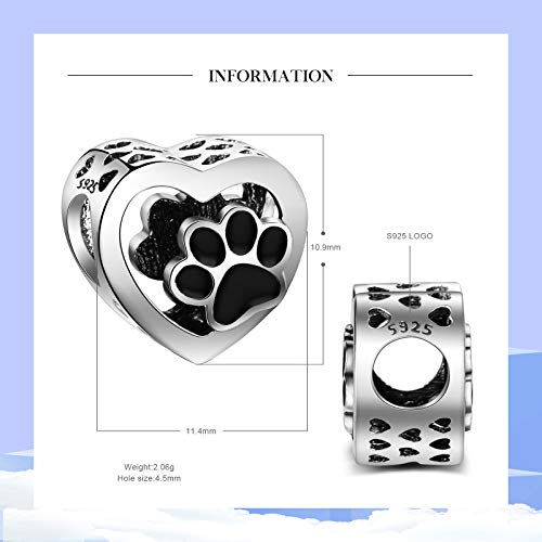 LaMenars Abalorios Charms Originales de Plata de Ley 925 Pata de Perro en Forma de Corazón Colgantes para Pandora & Europeo Pulseras Mujer