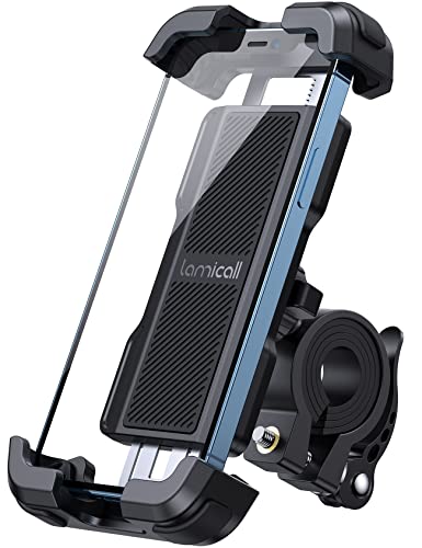 Lamicall Soporte Móvil Bicicleta Soporte Teléfono Moto - 360° Rotación Soporte Manillar para iPhone 13 Pro Max, 12 Mini, 12 Pro Max, 11 Pro Max, Xs Max, XR, X, Samsung, Xiaomi y Otro Smartphone, Negro