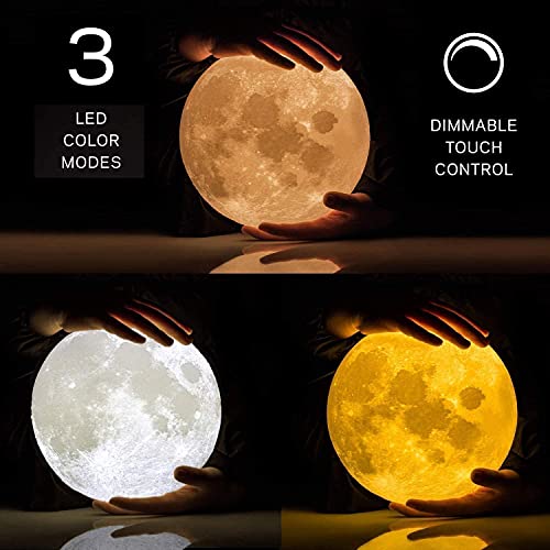 Lámpara de Luna en 3D, ALED LIGHT Luna con 15 cm de Diámetro Conexión USB Con 3 Colores a Elegir Luz de Ambiente Perfecta para Dormitorio Salón Café Bar