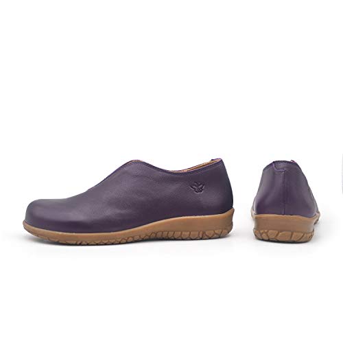 Laos Lavanda 41 EU- Zapato Mujer Ancho y cómodo sin Cordones - Plantilla extraíble y recambiable - Piel ecológica sin Cromo - Forrados de Piel - Piso Antideslizante - Moda sostenible