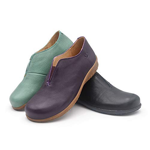 Laos Lavanda 41 EU- Zapato Mujer Ancho y cómodo sin Cordones - Plantilla extraíble y recambiable - Piel ecológica sin Cromo - Forrados de Piel - Piso Antideslizante - Moda sostenible