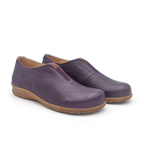 Laos Lavanda 41 EU- Zapato Mujer Ancho y cómodo sin Cordones - Plantilla extraíble y recambiable - Piel ecológica sin Cromo - Forrados de Piel - Piso Antideslizante - Moda sostenible