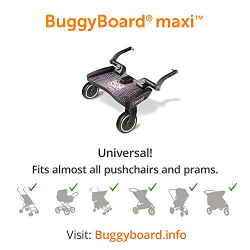 Lascal BuggyBoard Maxi Plataforma con ruedas y amplia superficie, accesorio para niños de 2 a 6 años (22 kg), compatible con casi todas las sillitas de paseo, rojo