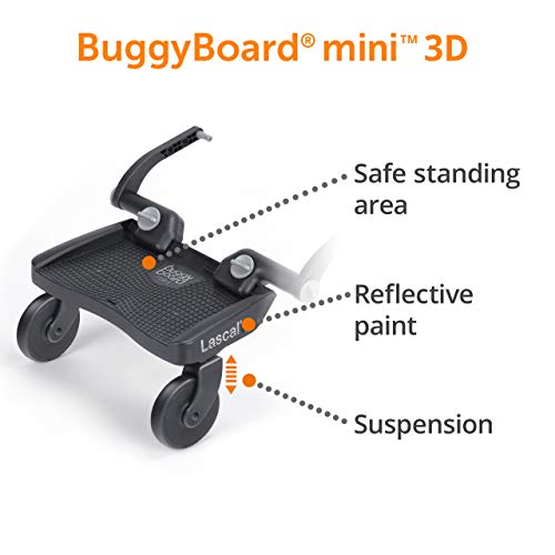 Lascal BuggyBoard Mini 3D Plataforma con ruedas para carrito infantil, accesorio para niños de 2 a 6 años (22 kg), compatible con casi todas las sillitas de paseo, rojo