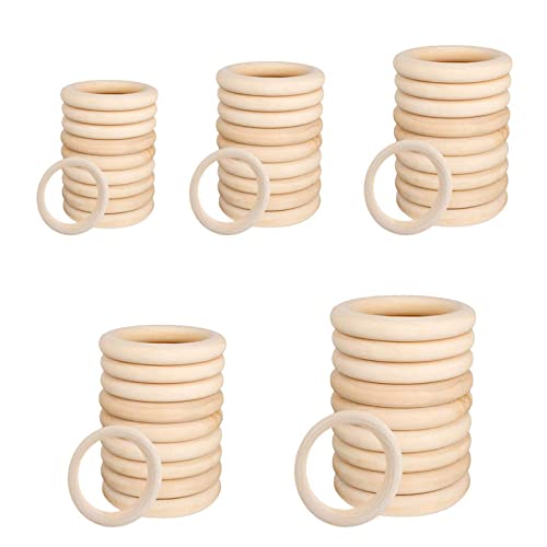 LATTCURE 50 anillos de madera natural para joyas, lisos, circulares de madera para manualidades, manualidades, anillos colgantes y conectores, joyas, juguetes para bebés