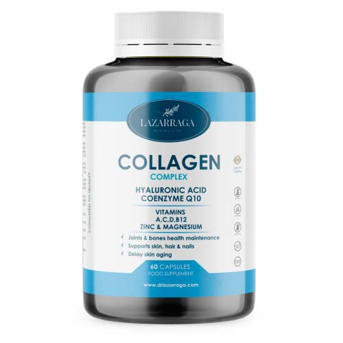 Lazarraga | Colágeno + Ácido Hialurónico + Coenzima Q10 + Zinc + Vitamina A + Vitamina B12 + Vitamina C + Vitamina D + Zinc + Magnesio - 60 Cápsulas | Huesos, Cartílagos y Encías