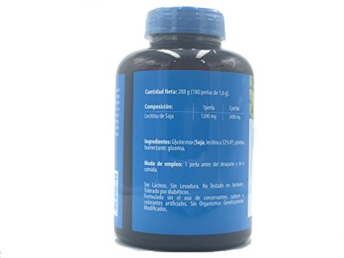 LECITINA DE SOJA 1200 MG IP 180 PERLAS NATURMIL, no GMO, , sin gluten, sin almidón, sin azúcar, sin lactosa, primera calidad, no testeado en animales, sin organismos genéticamente modificados.