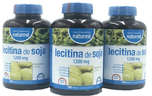 LECITINA DE SOJA 1200 MG IP 180 PERLAS NATURMIL, no GMO, , sin gluten, sin almidón, sin azúcar, sin lactosa, primera calidad, no testeado en animales, sin organismos genéticamente modificados.