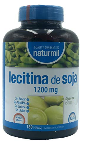 LECITINA DE SOJA 1200 MG IP 180 PERLAS NATURMIL, no GMO, , sin gluten, sin almidón, sin azúcar, sin lactosa, primera calidad, no testeado en animales, sin organismos genéticamente modificados.