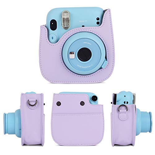 Leebotree Cámara Instantánea Funda Compatible con Instax Mini 11 Cámara Instantánea, Bolsa de Transporte Fabricada en Cuero, Dispone de Una Correa de Proteger y Bolsillo (Lilac Purple)