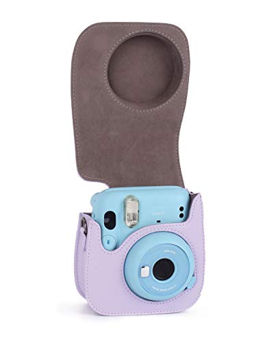 Leebotree Cámara Instantánea Funda Compatible con Instax Mini 11 Cámara Instantánea, Bolsa de Transporte Fabricada en Cuero, Dispone de Una Correa de Proteger y Bolsillo (Lilac Purple)