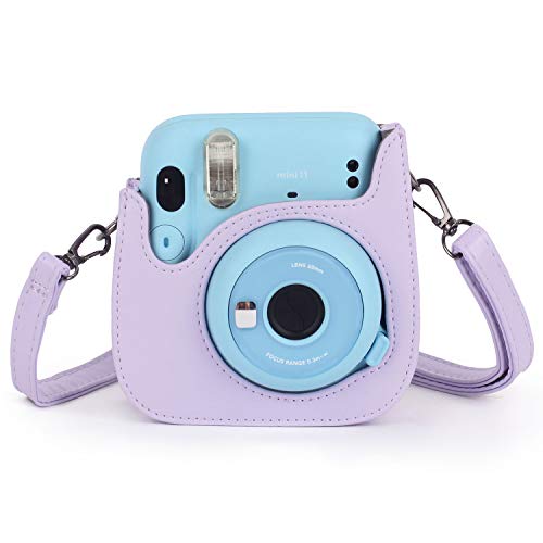 Leebotree Cámara Instantánea Funda Compatible con Instax Mini 11 Cámara Instantánea, Bolsa de Transporte Fabricada en Cuero, Dispone de Una Correa de Proteger y Bolsillo (Lilac Purple)