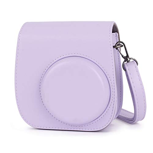 Leebotree Cámara Instantánea Funda Compatible con Instax Mini 11 Cámara Instantánea, Bolsa de Transporte Fabricada en Cuero, Dispone de Una Correa de Proteger y Bolsillo (Lilac Purple)