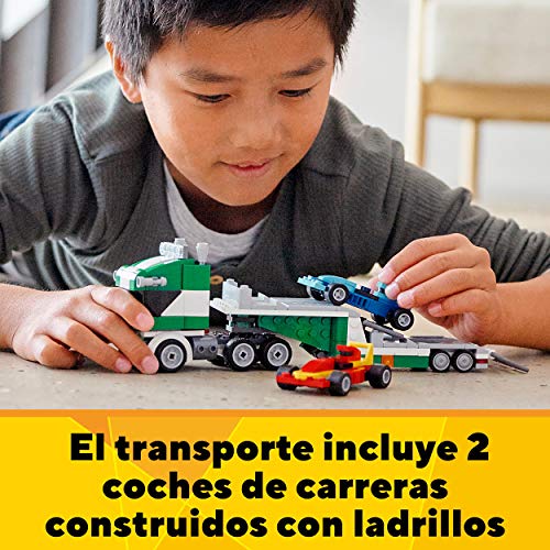 LEGO 31113 Creator 3en1 Transporte de Coches de Carreras, Camión Grúa o Remolcador, Juguete de Construcción para Niños y Niñas