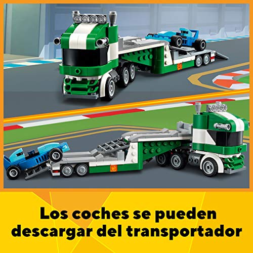 LEGO 31113 Creator 3en1 Transporte de Coches de Carreras, Camión Grúa o Remolcador, Juguete de Construcción para Niños y Niñas