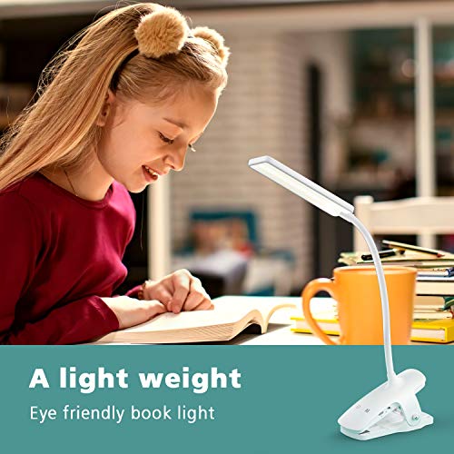 LENCENT Luz Lectura Lámpara de Escritorio 24 LED recargable, 9 Modos de Brillo (LED cálido y blanco) Lámpara de Libro Clip para Camas, Pinza de LED en la Lámpara para Cabecera, Oficina