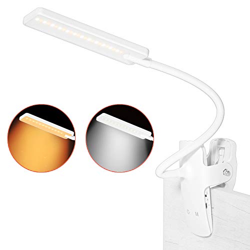 LENCENT Luz Lectura Lámpara de Escritorio 24 LED recargable, 9 Modos de Brillo (LED cálido y blanco) Lámpara de Libro Clip para Camas, Pinza de LED en la Lámpara para Cabecera, Oficina