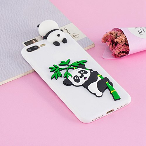 Leton Funda iPhone 8 Plus Silicona Panda 3D Suave Flexible TPU Carcasa iPhone 7 Plus Apple Ultra Delgado Mate Gel Tapa Antigolpes Goma Cubierta Case Ultrafina 3D Papa Protectora Bumper Blanco