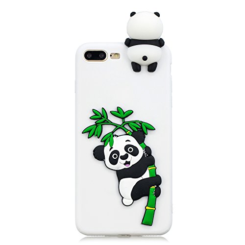 Leton Funda iPhone 8 Plus Silicona Panda 3D Suave Flexible TPU Carcasa iPhone 7 Plus Apple Ultra Delgado Mate Gel Tapa Antigolpes Goma Cubierta Case Ultrafina 3D Papa Protectora Bumper Blanco