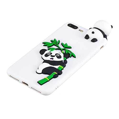 Leton Funda iPhone 8 Plus Silicona Panda 3D Suave Flexible TPU Carcasa iPhone 7 Plus Apple Ultra Delgado Mate Gel Tapa Antigolpes Goma Cubierta Case Ultrafina 3D Papa Protectora Bumper Blanco