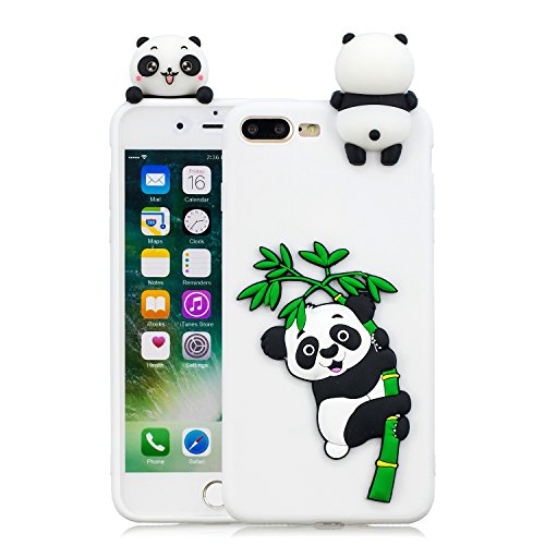 Leton Funda iPhone 8 Plus Silicona Panda 3D Suave Flexible TPU Carcasa iPhone 7 Plus Apple Ultra Delgado Mate Gel Tapa Antigolpes Goma Cubierta Case Ultrafina 3D Papa Protectora Bumper Blanco