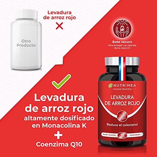 Levadura Roja de Arroz Coenzima Q10 Baja Tu Colesterol Monacolina K CoQ10 Dosis Concentrada Arroz Rojo Puro Monascus Purpureus Tratamiento 3 Meses 600 mg Capsulas Vegano