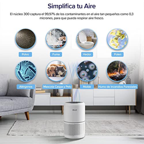 LEVOIT Purificador de Aire con Filtro HEPA H13, CADR 187m³/h a 40m² en 24dB, Elimina 99,97% Alergia Tabaco Polen Ácaros Olor y Caspa de Mascota, Modo de Sueño, Temporizador, Libre de Ozono, Core 300