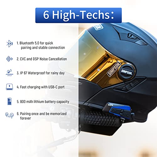 LEXIN 2X B4FM Intercomunicador Casco Moto Bluetooth, Manos Libres Moto 1-10 Motoristas de 2000m, Sistema Comunicación con Compartir Música Radio FM, Auriculares para Motocicleta/Motonieve