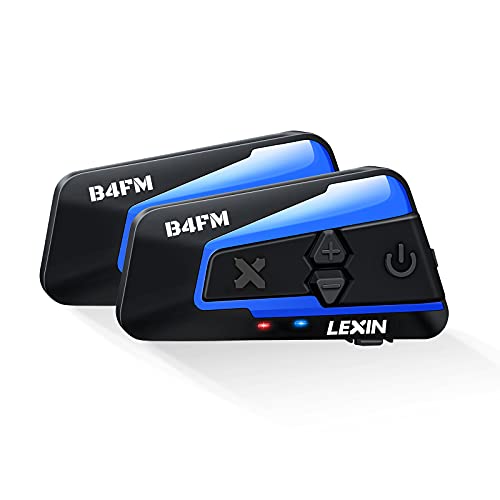 LEXIN 2X B4FM Intercomunicador Casco Moto Bluetooth, Manos Libres Moto 1-10 Motoristas de 2000m, Sistema Comunicación con Compartir Música Radio FM, Auriculares para Motocicleta/Motonieve