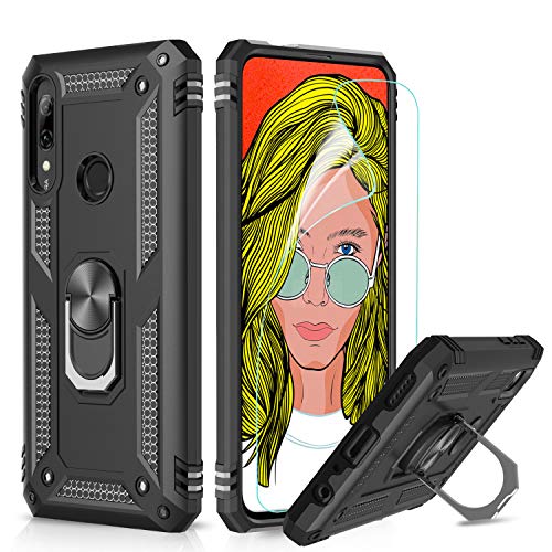 LeYi Funda Huawei P Smart Z Armor Carcasa con 360 Anillo iman Soporte Hard PC y Silicona TPU Bumper antigolpes Fundas Carcasas Case para movil P Smart Z con HD Protector de Pantalla,Negro