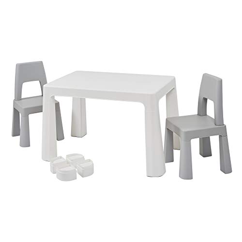 Liberty House Toys Mesa y 2 sillas Ajustables para niños, Color Blanco y Gris, Polipropileno Resistente y Duradero, 49/54cm H x 50cm W x 78cm D