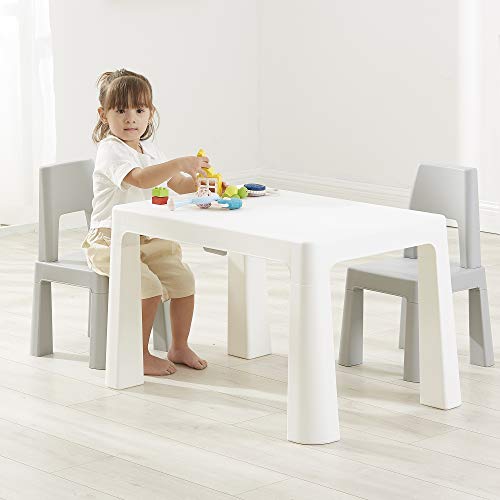 Liberty House Toys Mesa y 2 sillas Ajustables para niños, Color Blanco y Gris, Polipropileno Resistente y Duradero, 49/54cm H x 50cm W x 78cm D