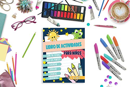 Libro de actividades para niños: Sopa de letras, unir los puntos, colorear, dibujar, cuentas, laberintos: 3-10 años