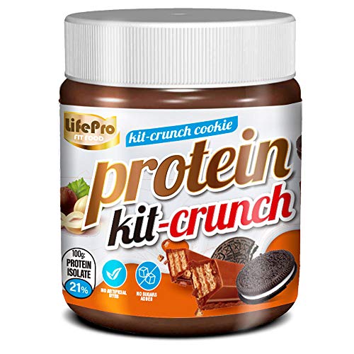 Life Pro Fit Food Protein Cream Kit Crunch – Crema de avellanas alta en proteínas con sabor a chocolate blanco y galletas - Sin azúcares añadidos ni conservantes artificiales - Alta en fibra - 250 gr